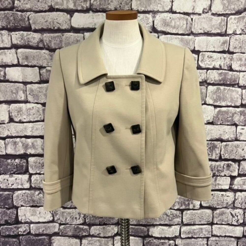 Tahari Beige Double Breasted Front Coat Size 8 Petite
